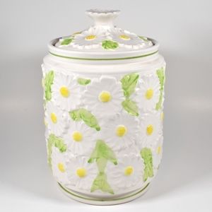 Vintage Enesco Ceramic Cookie Jar with Lid — Daisy Pattern — 1960s
